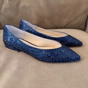 NEW Betsey Johnson “Jude” Navy Crystals Pointed Toe Flats